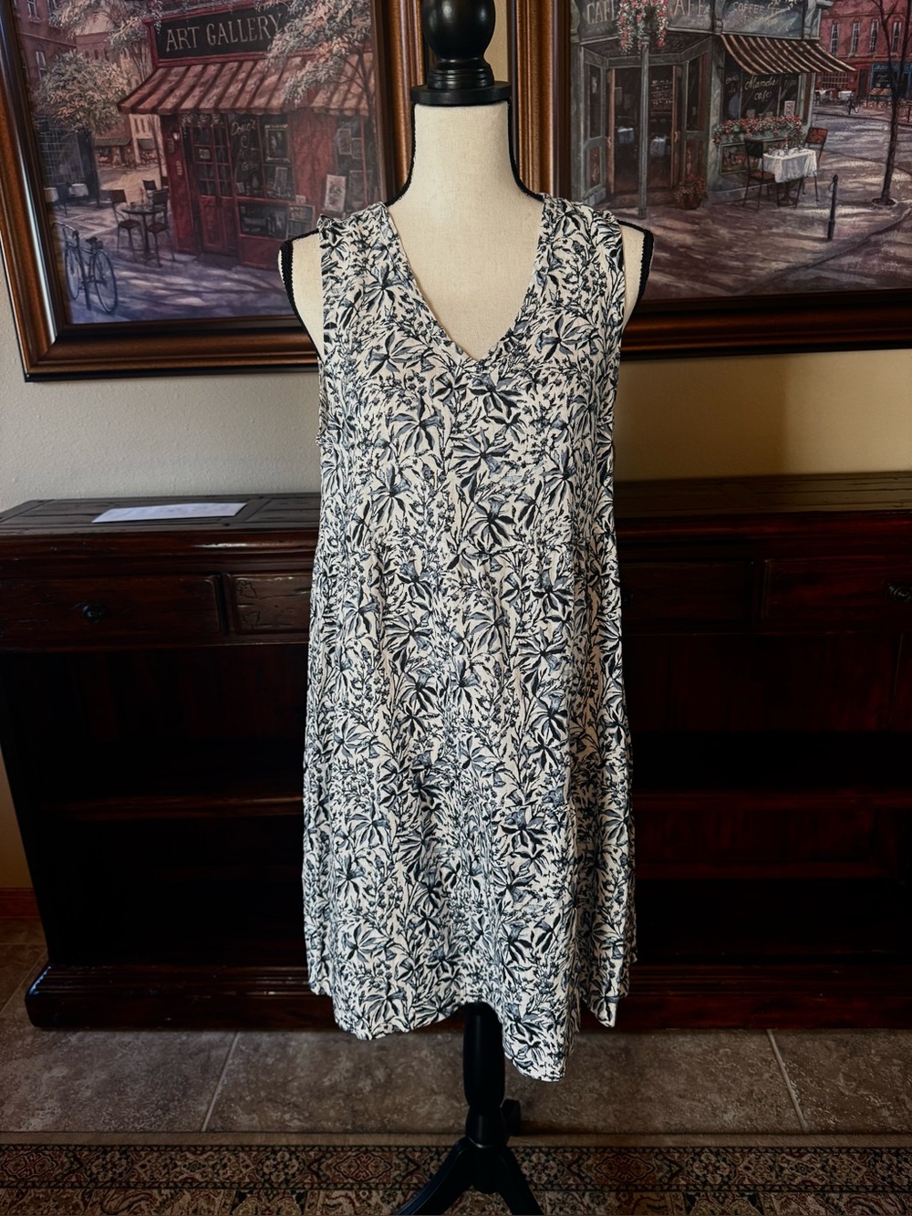 Lucky Brand Blue & White Floral Linen Dress   NWOT